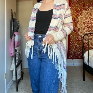 White Striped Open Cardigan